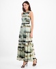 Women's Printed Smocked-Bodice Tiered Maxi Dress