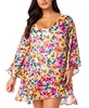 Plus Size Floral-Print Flounce Tunic Swim Cover-Up