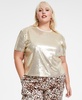 Trendy Plus Size Short-Sleeve Boxy Cropped Sequin Top, Created for Macy's
