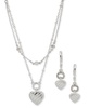 Silver-Tone 2-Pc. Set Textured Heart Layered Necklace & Matching Drop Earrings