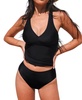 Women's Racerback Top Cutout Flowy Mid Rise Bottom Tankini Sets
