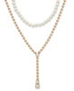 Gold-Tone Bead & Imitation Pearl Layered Lariat Necklace, 16" + 3" extender