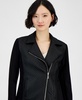 Petite Asymmetric-Zip Mixed-Media Moto Jacket