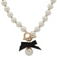 Gold-Tone Imitation Pearl & Black Bow Toggle Pendant Necklace, 16" + 3" extender