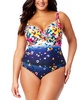 Plus Size Floral-Print Draped-Front Underwire One-Piece Swimsuit