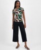 Women's Palm Print Short-Sleeve Mesh Top, Exclusively at Macy's 