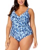 Plus Size Printed Draped-Front Underwire One-Piece Swimsuit