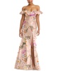 Women's Off-the-Shoulder Ruffle Neck Floral Satin Trumpet Gown