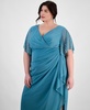 Plus Size Embellished-Sleeve Draped Chiffon Gown