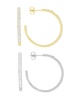 High Polished Clear Crystal Duo C Hoop Earring Pair, Gold Plate and Silver Plate