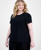 AK Plus Size Ity Short-Sleeve Gathered Tunic & Solid Pull-On Wide-Leg Pants