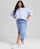 Trendy Plus Size Cotton Button-Front Shirt & Two-Toned Denim Skirt, Exclusively at Macy's