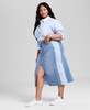Plus Size Two-Toned Slit-Front Cut-Hem Denim Skirt, Exclusively at Macy's