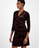 Women's Printed Faux-Wrap 3/4-Sleeve Dress