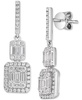 Cubic Zirconia Baguette Cluster Drop Earrings in Sterling Silver