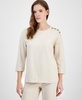 Women's French Terry Button-Shoulder Top