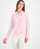 Women's Long-Sleeve Waterfall-Ruffle Blouse
