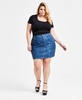 Trendy Plus Denim Faux-Leather Mini Skirt, Exclusively at Macy's