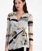 Women's Printed-Mesh 3/4-Sleeve Wrap Top