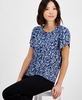 Petite Gathered-Tulip Short-Sleeve Printed Top