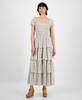 Petite Printed Smocked Tiered-Ruffle-Trim Dress, Exclusively at Macy's 