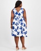 Plus Size Floral-Print Linen-Blend Fit & Flare Dress