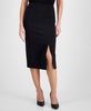 Women's Solid Pull-On Asymmetrical-Slit Midi Skirt