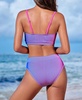 Women's Pink Gradient Adjustable Bikini Top & Retro Bottoms Set