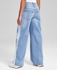 Petite Two-Tone Wide-Leg Double-Waist Jeans, Exclusively at Macy's