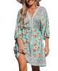 Women's Teal Paisley Plunging Mini Beach Dress