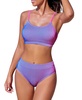 Women's Pink Gradient Adjustable Bikini Top & Retro Bottoms Set