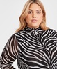 Trendy Plus Size Zebra-Print Mock-Neck Mesh Dress, Created for Macy's 