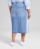 Plus Size Two-Toned Slit-Front Cut-Hem Denim Skirt, Exclusively at Macy's