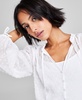 Women's Clip-Dot Tie-Neck Button-Down Woven Blouse
