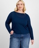 Trendy Plus Size Solid Boat-Neck Long-Sleeve Layered Top, Exclusively at Macy's