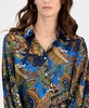 Women's Printed Satin Button Pleated-Sleeve Blouse
