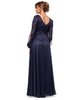 Petite Long-Sleeve V-Neck Crinkle Gown