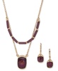 Gold-Tone 2-Pc. Set Purple Stone Layered Necklace & Matching Drop Earrings