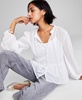 Women's Clip-Dot Tie-Neck Button-Down Woven Blouse