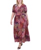 Plus Size Printed V-Neck Ruched Maxi Dress
