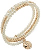 Gold-Tone & Imitation Pearl Disc Charm Beaded Coil Bracelet