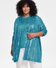 Plus Size Sequined Draped-Front Cardigan Jacket