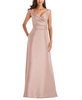 Plus Size Off-the-Shoulder Draped Wrap Satin Maxi Dress