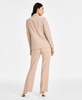 Women's Notched Collar One-Button Blazer, Printed Cowl Neck Cap-Sleeve Top & Mid Rise Pull-On Pants