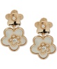 Gold-Tone Mother of Pearl Crystal Flower Clip On Earrings