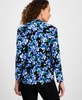 Petite Long-Sleeve V-Neck Collar Printed Top