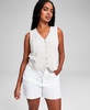 Women's Linen-Blend V-Neck Vest, Created for Macy's