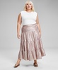Trendy Plus Size Metallic Tiered Skirt, Created for Macy's