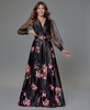 Women's Organza-Sleeve Floral Belted Gown