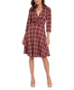 Women's Plaid Collared V-Neck 3/4-Sleeve Dress